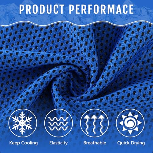 Hosuly 12 Pcs Cooling Towels for Face and Neck 12 x 40 Inch Workout Towels for Gym Fast Drying Hot Weather Sweat Rag Cold Cooling Cloth with 12 Bags Athletes Sport Yoga Golf(Dark Blue)