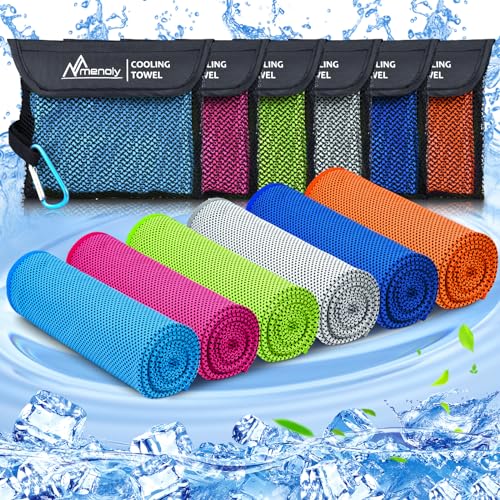 MENOLY 6 Pack Cooling Towels, 40"x12" Cooling Towels for Neck and Face with Breathable Carrying Bags,Soft Microfiber Instant Cooling Rags, Gym Workout Sweat Towel for Sports, Yoga, Camping, Running