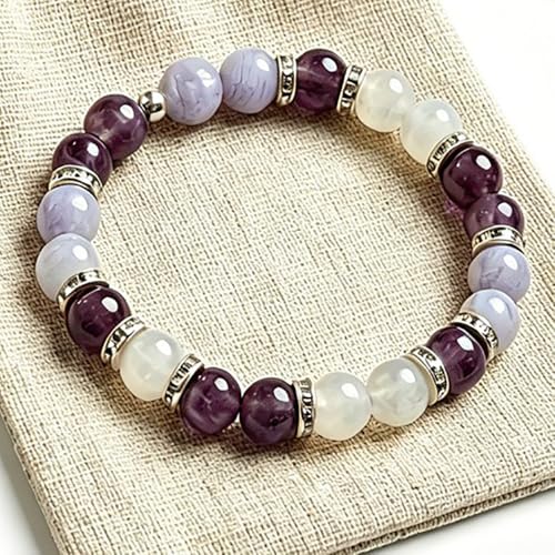 Menopause Bracelet for Women, Natural Amethyst Hot Flashes & Anxiety Relief Elastic Bracelet for Menopause's Support Calming Balance Jewelry Gift for Women