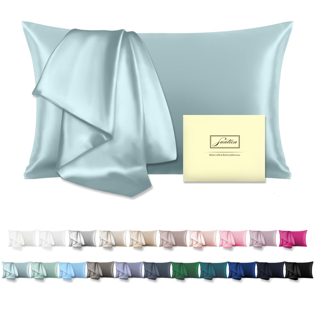Mulberry Silk Pillowcase for Hair and Skin Standard Size 20"X 26" Pillow Case with Hidden Zipper Soft Breathable Smooth Cooling Silk Pillow Covers for Sleeping (Haze Blue,Standard,1Pcs)