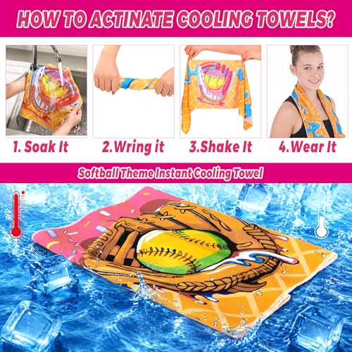 Tegeme 12 Counts Softball Ice Cream Drip Cooling Towels 40"x12" | Sport Team Gifts,Breathable,Chilly Ice,Fast Drying,Training Rag,Softball Party Favors