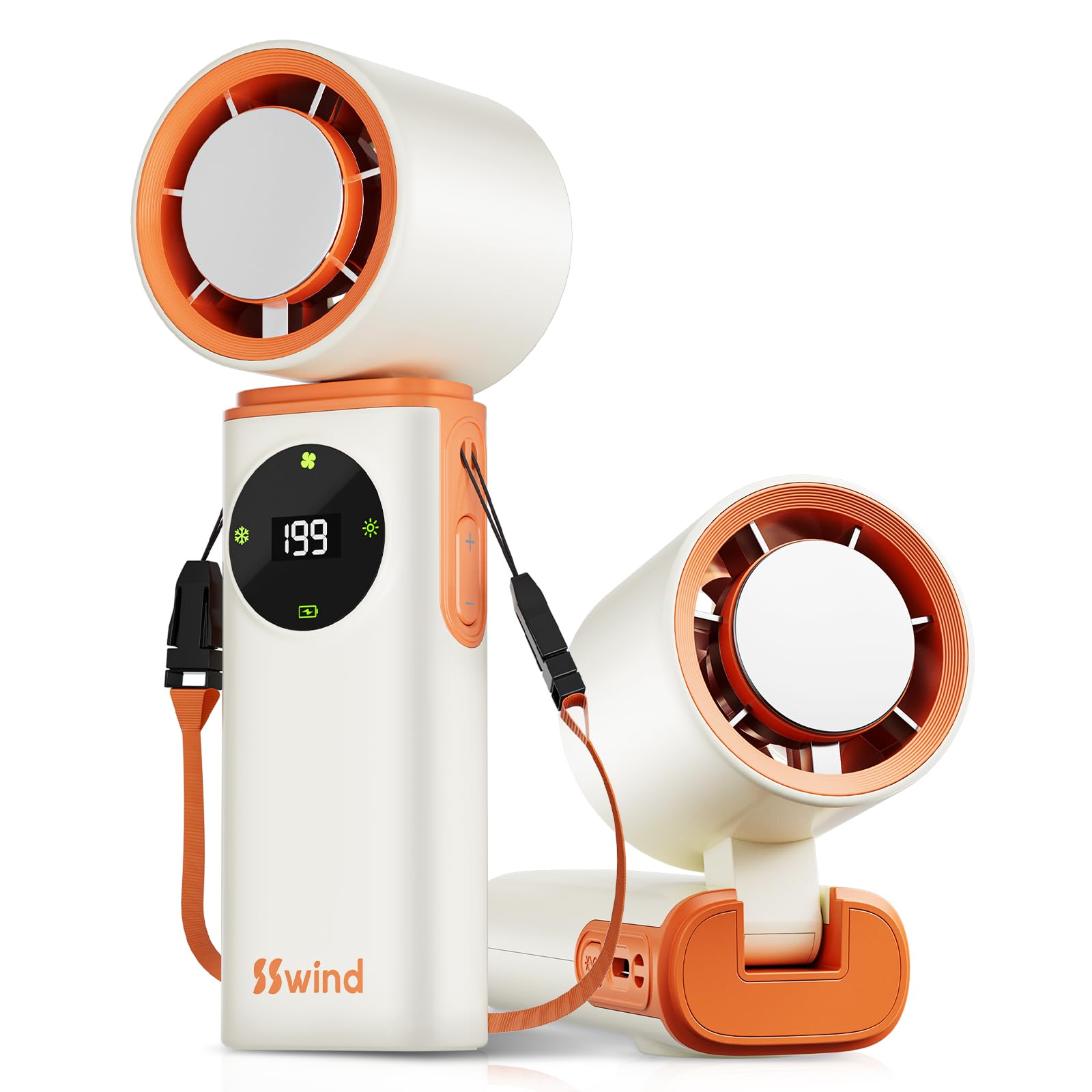 6000mAh Portable Handheld Fan with Ice Cooling, 199 Levels Stepless Speed, 20H Long Battery Life, 20000RPM Turbo Fan Rechargeable Personal Mini Fan for Travel, Outdoor, Makeup
