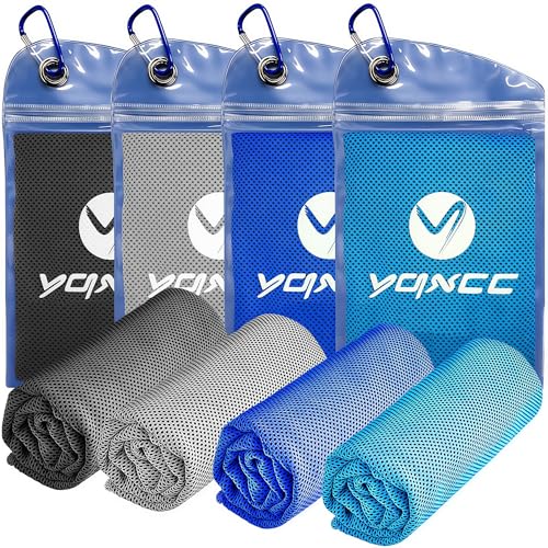 YQXCC 4 Pack Cooling Towels, 40"x12", Cool Cold for Neck & Face | Soft Breathable Microfiber, Instant Cool Sports Towel for Gym, Yoga, Golf, Running, Camping, Outdoor Activities & Hot Weather