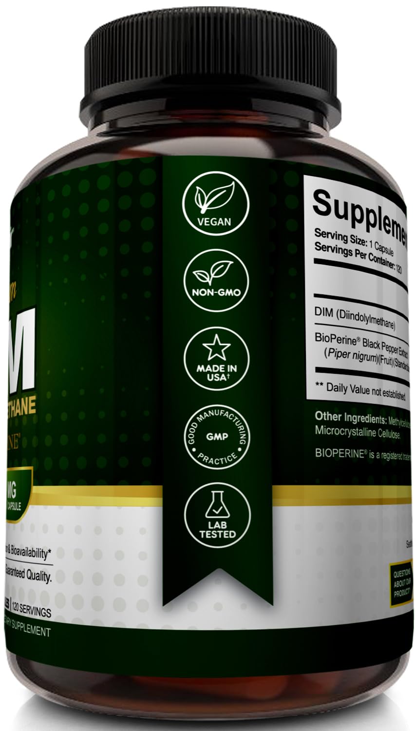 NutriFlair DIM 400mg with BioPerine, 120 Capsules - High Potency Diindolylmethane Supplement - for Men & Women - Vegan, Non-GMO - 4 Month Supply