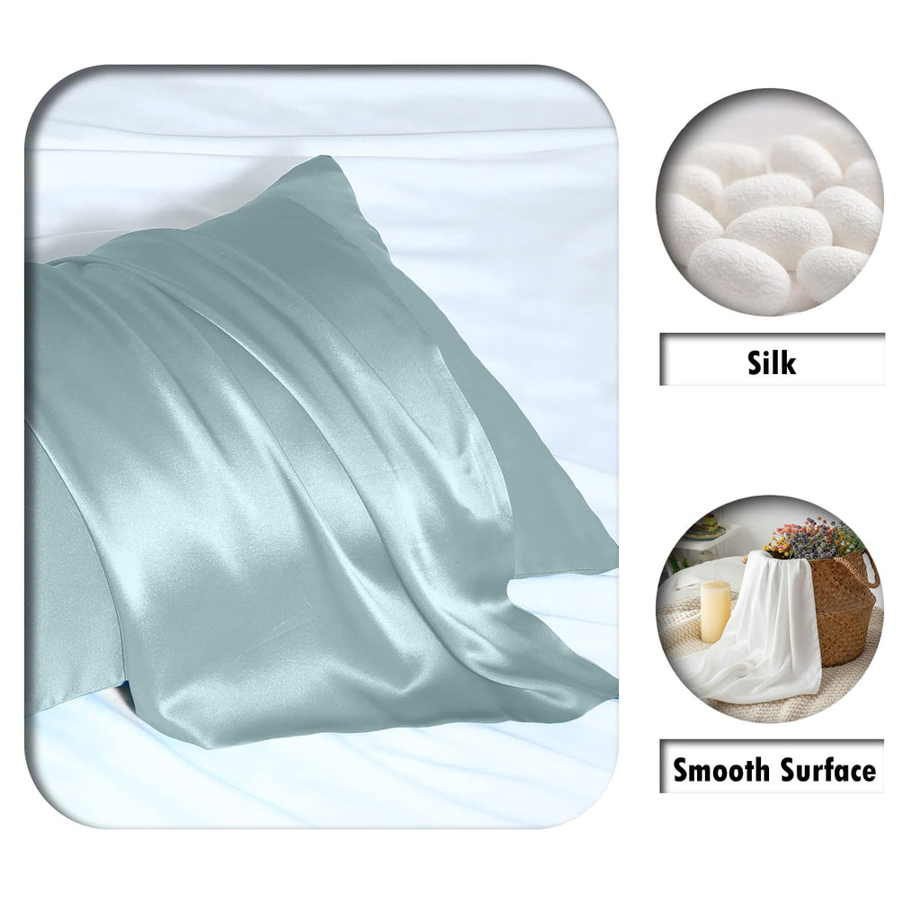 Mulberry Silk Pillowcase for Hair and Skin Standard Size 20"X 26" Pillow Case with Hidden Zipper Soft Breathable Smooth Cooling Silk Pillow Covers for Sleeping (Haze Blue,Standard,1Pcs)
