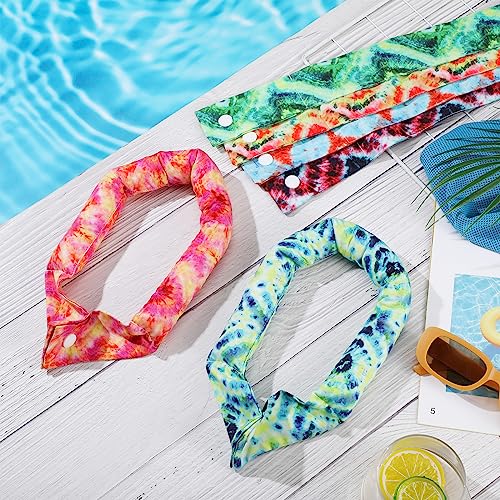 Hanaive 6 Pcs Cooling Neck Wraps with Button Tie Dye Neck Cooler for Hot Weather Ice Cooling Bandana Scarf for Summer Men Women (Tie Dye-2)