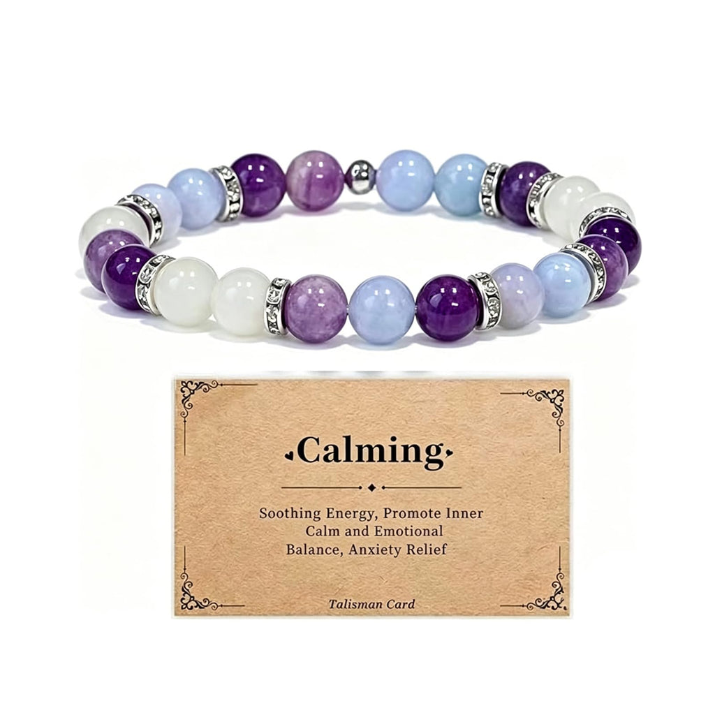 Menopause Bracelet for Women, Natural Crystal Elastic Bracelets Hot Flashes & Anxiety Relief Calming Balance Menopause's Support Jewelry Gift With Card