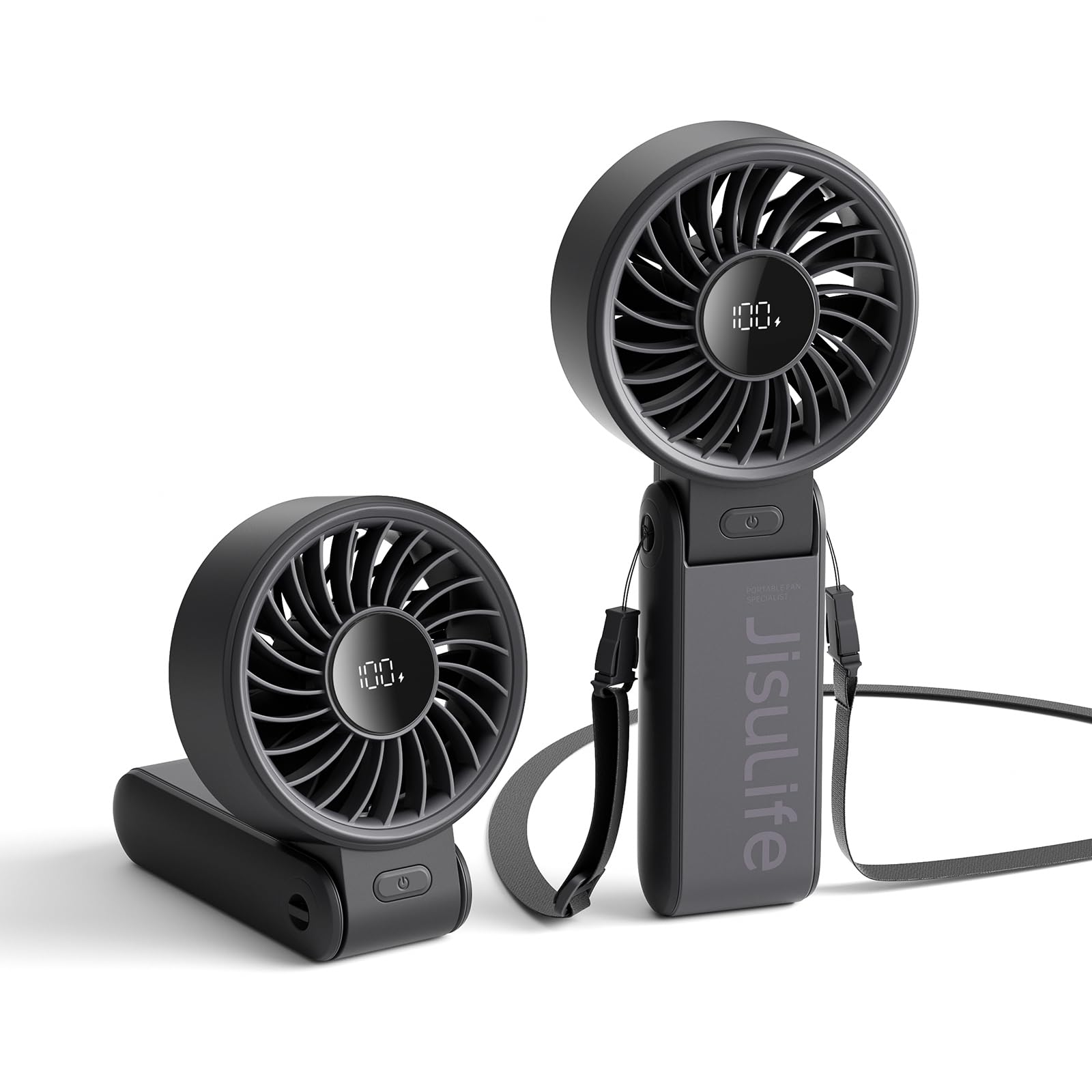 JISULIFE Portable Handheld Fan Life7: 3-in-1 Hand, Desk & Neck Fan-Black | 19.5H Max Cooling, 5-Speed, LED Display, 5000mAh Rechargeable,USB Foldable Fan for Travel/Concerts/Cruise/Sports Events/Gifts