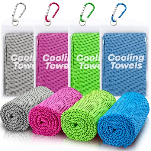4 Pack Cooling Towels (40"x 12"), Soft Breathable Gym Towels, Outdoors Ice Towel for Neck and Face, Camp Essentials Microfiber Sweat Towels for Gym, Run, Yoga, Workout, Travel, Climb