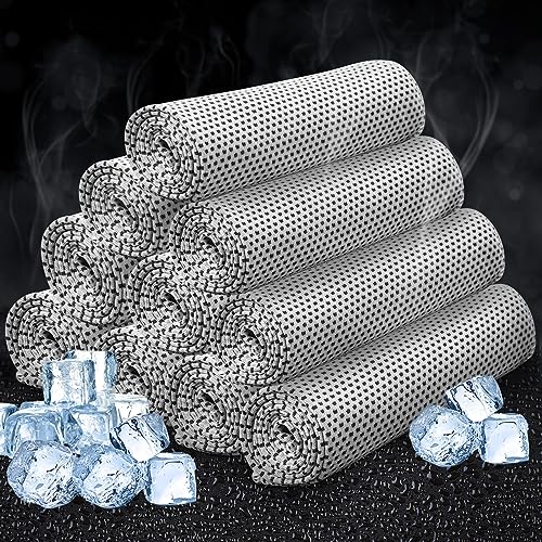 Honoson 10 Pcs Cooling Towel Bulk - Neck & Face Cool Chilly Towels Microfiber Breathable Sport Sweat Rag for Gym, Yoga, Travel, Camping, Running, Outdoor (Grey)
