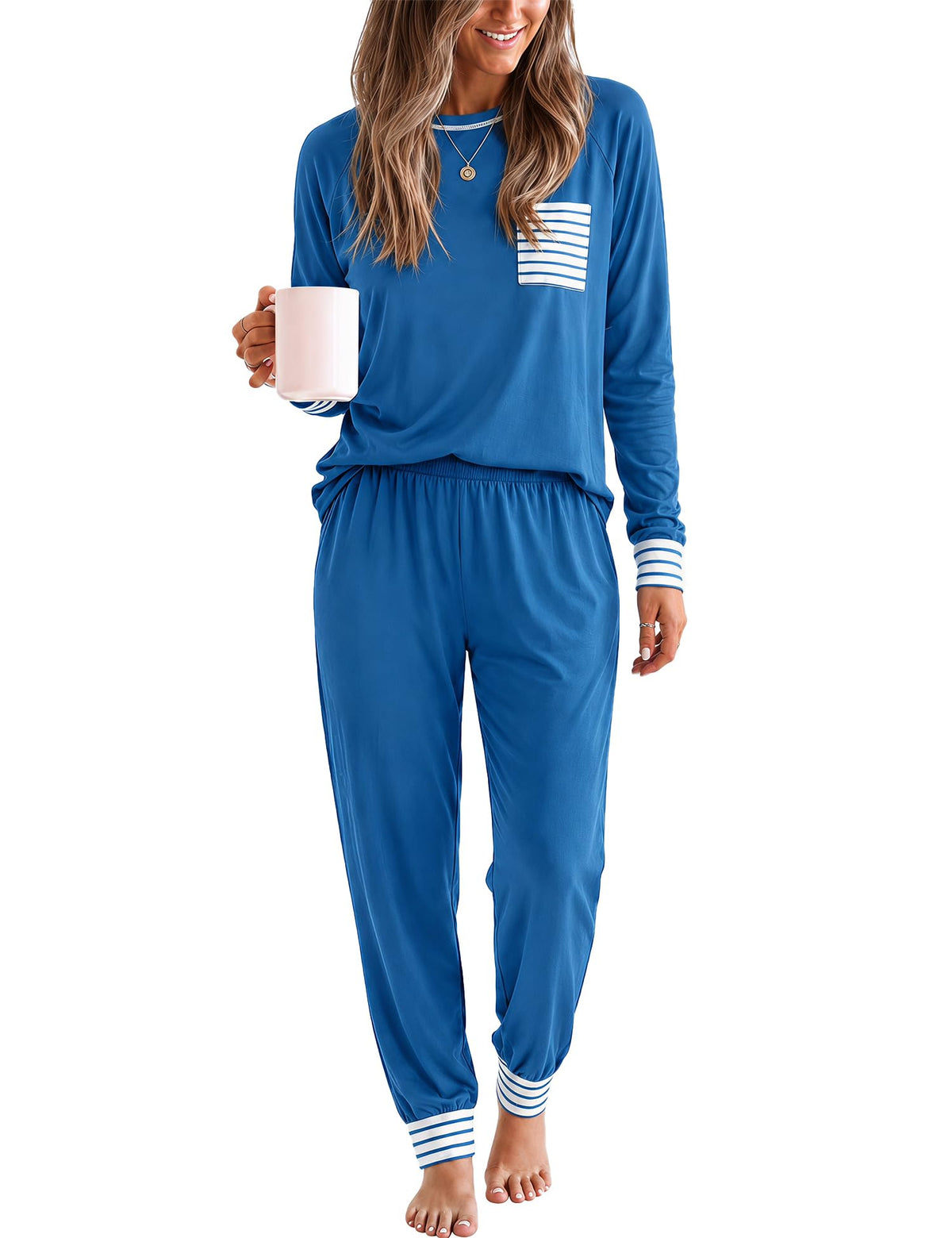 SWOMOG Women’s Pajamas Set Long Sleeve Sleepwear with Long Pants Soft Modal Loungewear Pj Set