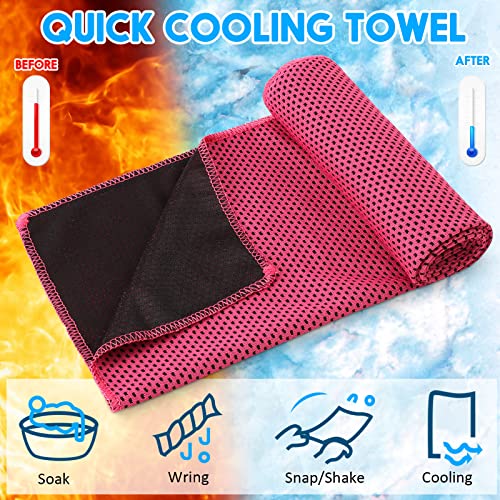 Redbaker 20 Pack Cooling Towels, 40"x12" Ice Breathable Soft Chilly Sweat Rag with Bags for Neck and Face Yoga Gym Running Golf Workout Sports Camping(Rose Red)