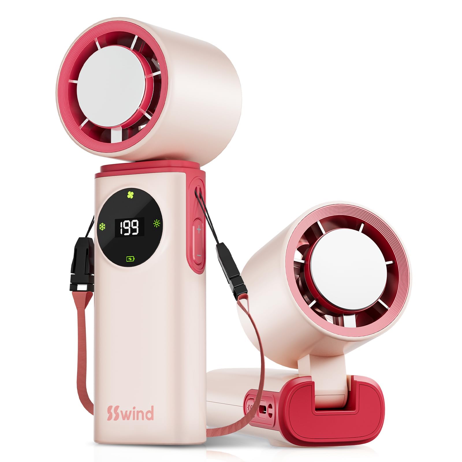6000mAh Portable Handheld Fan with Ice Cooling, 199 Levels Stepless Speed, 20H Long Battery Life, 20000RPM Turbo Fan Rechargeable Personal Mini Fan for Travel, Outdoor, Makeup (Pink)