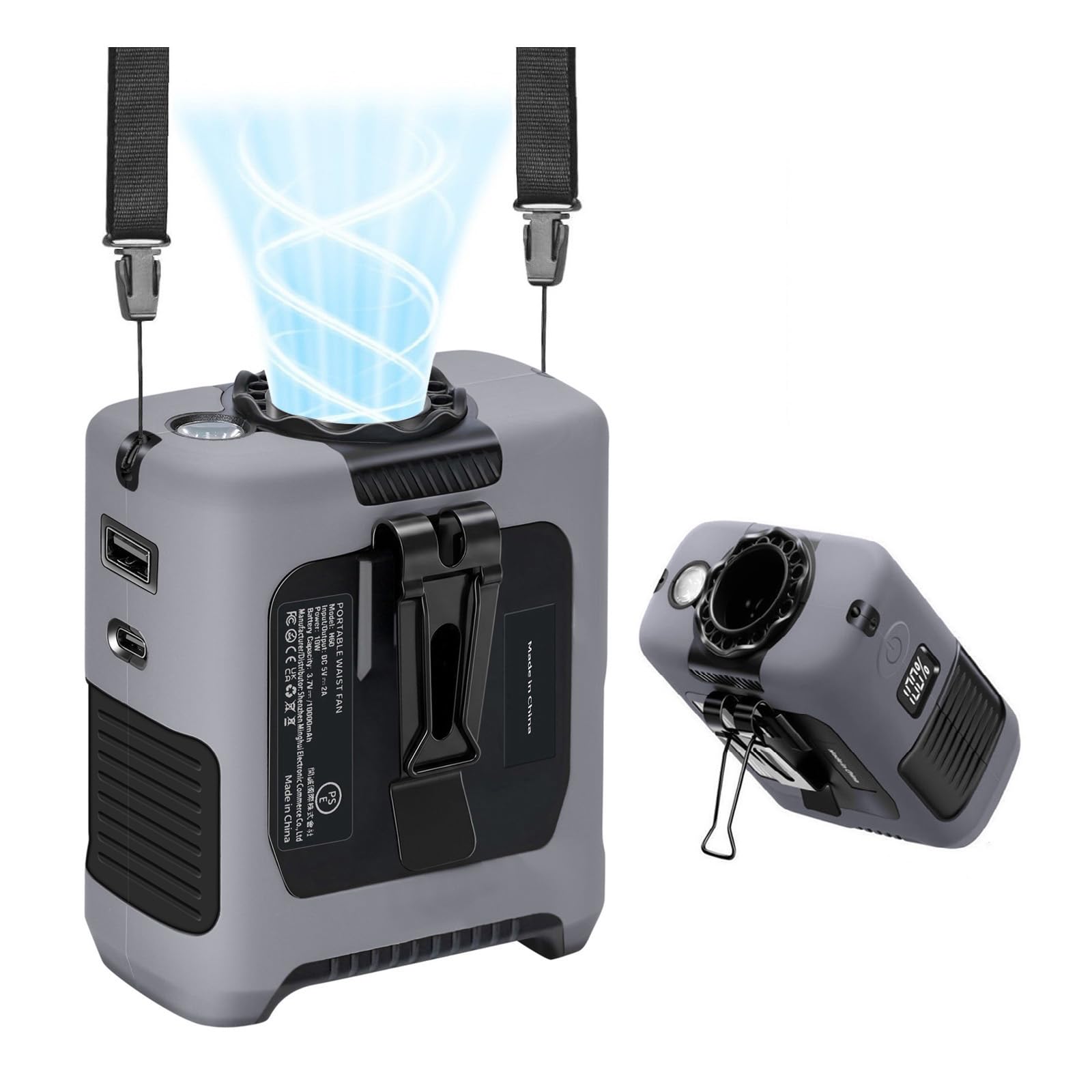 FANSYJKJ Portable Waist Fan Personal Fan | Cooling Body,Clip Belt Shirt Fans For Outdoor,5 Speed,Max 55H Runtime,Low Noise