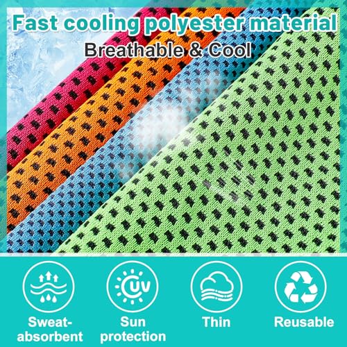 50Packs 31"x12" Bulk Cooling Towels for Neck and Face Hot Weather, 10Colors | MADHOLLY Breathable Cooling Neck Wraps, Sweat Towel Rags for Workout, Gym, Yoga, Camping, Summer Essentials