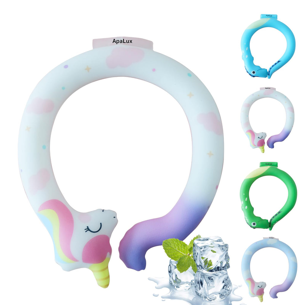 Neck Cooling Tube Kids Reusable Ice Ring Neck Cooler Tube for Kids Ice Ring Wearable Body Cooling Products for Outdoor Indoor, Relief for Hot Flashes and Summer (Pink Pony)