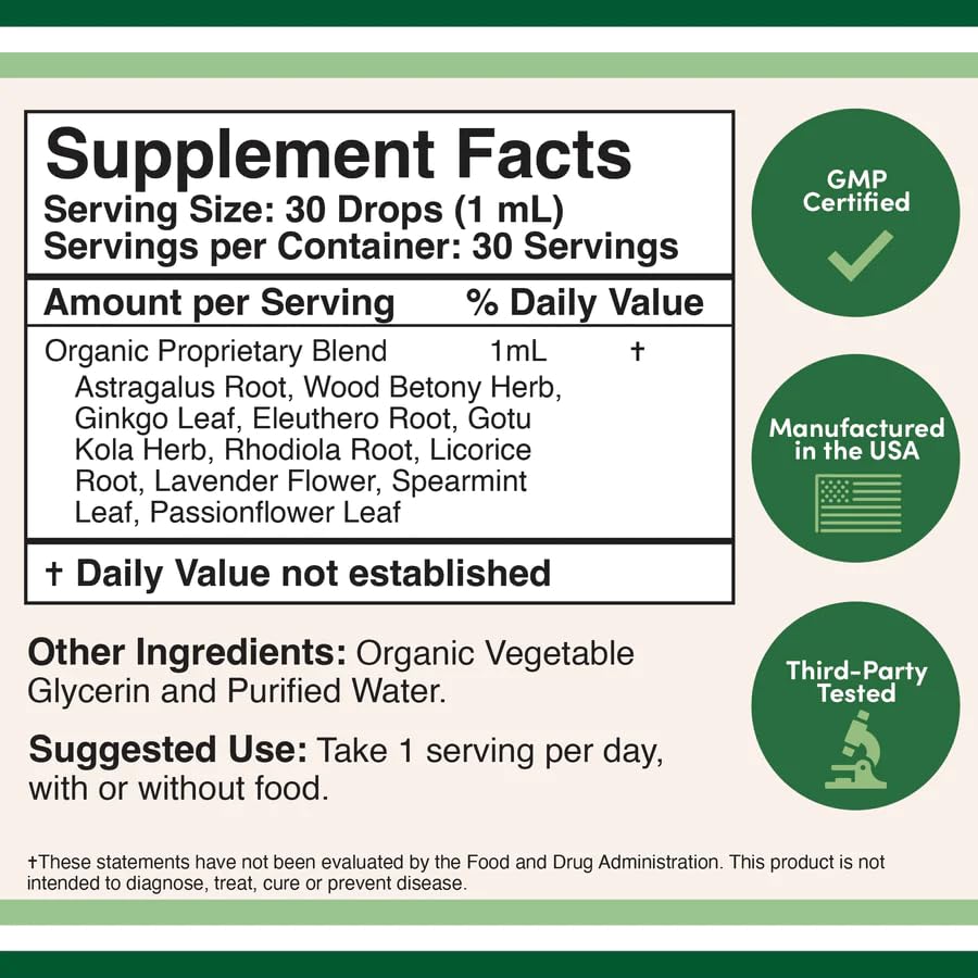 Adrenal Support Drops – 10 Organic Adaptogens for Stress & Energy