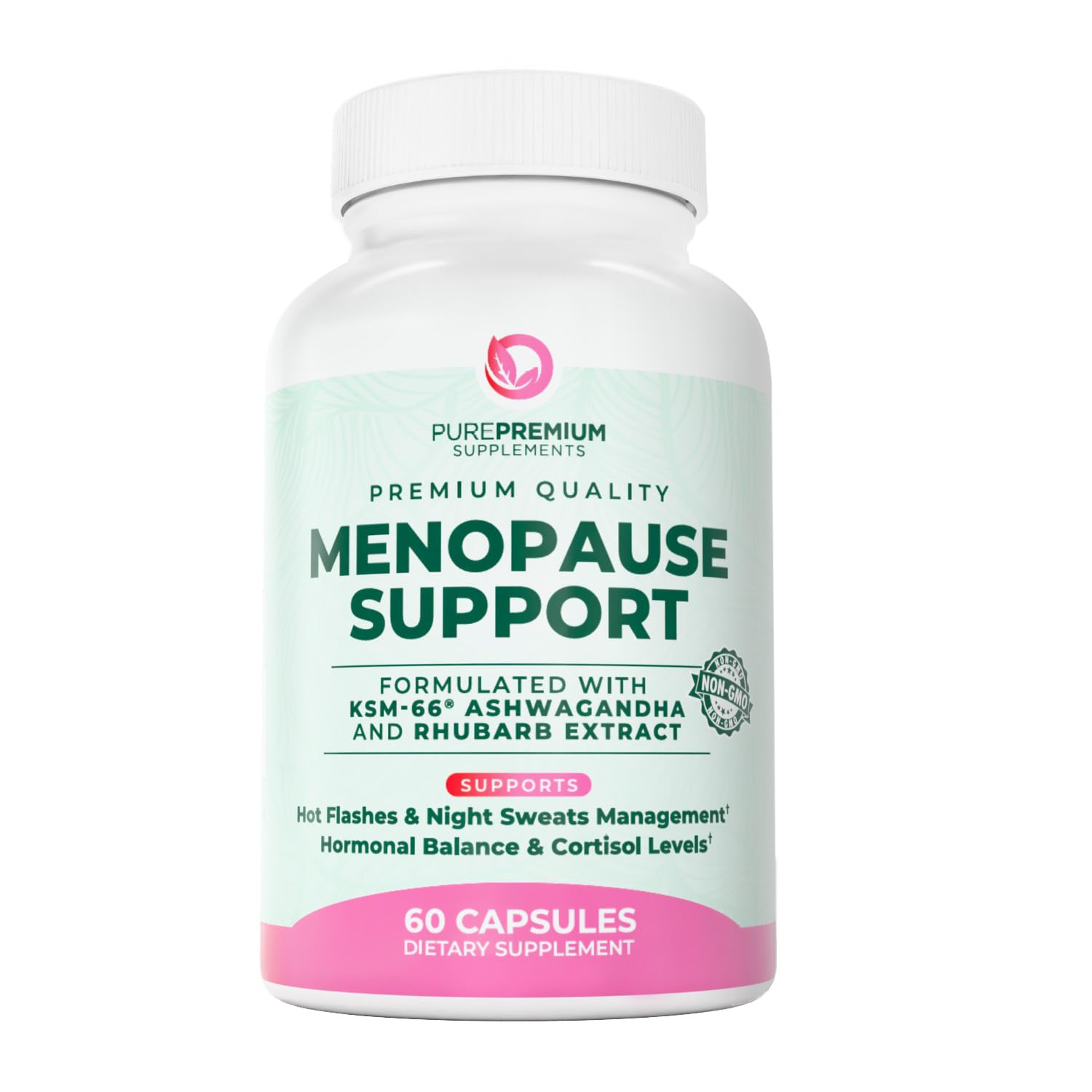 PurePremium Menopause Supplements for Women with KSM-66® Ashwagandha | Rhubarb Extract & Black Cohosh - Hot Flashes, Night Sweats, Perimenopause Support - Hormone Balance & Cortisol Support - 60ct