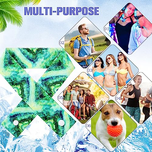 Hanaive 6 Pcs Cooling Neck Wraps with Button Tie Dye Neck Cooler for Hot Weather Ice Cooling Bandana Scarf for Summer Men Women (Tie Dye-2)