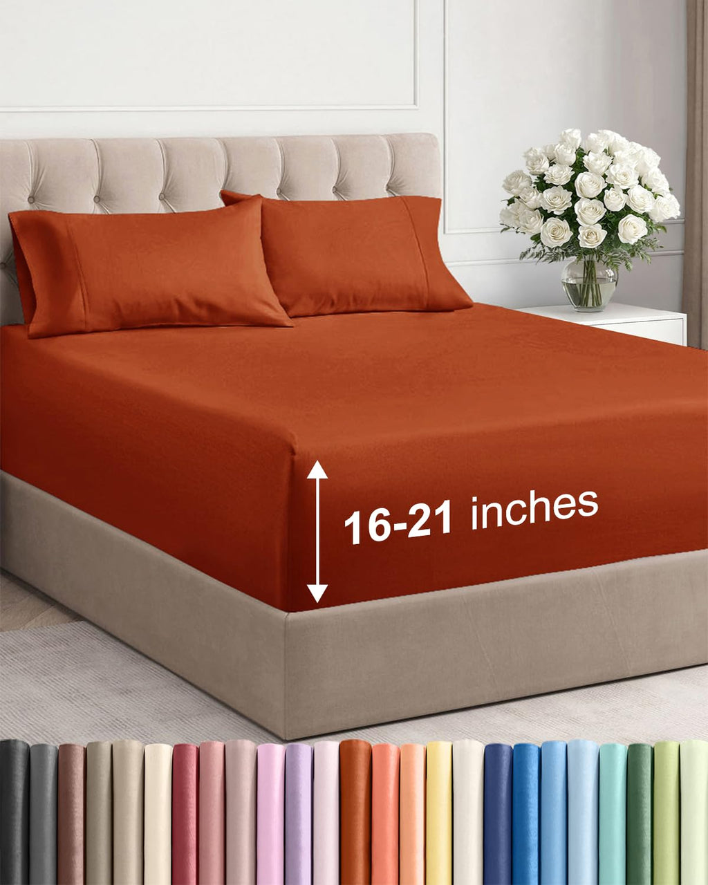 Extra Deep Pocket Queen Size Sheet Set - Breathable & Cooling - Terracotta