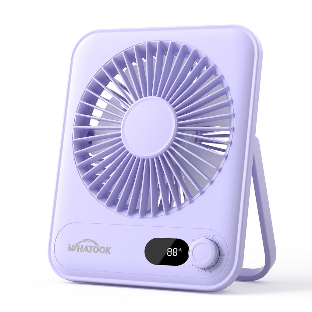 WHATOOK Small Desk Fan Personal Fans: 5000mah 25 Hours Battery Office Quiet Mini Desktop Fan Portable Rechargeable Travel Essentials (Purple, 2000 mAh)