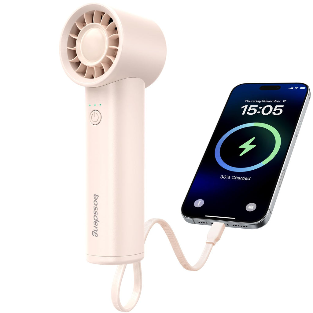 3 IN 1 Portable Fan with Power Bank & Flashlight-Pink | 6.5H Max Cooling,USB Rechargeable,Mini Fan for Outdoor/Travel/Beach/Concerts/Summer.Gifts for Girl,Women.