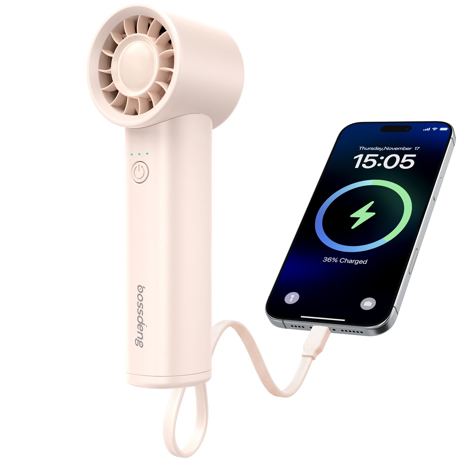 3 IN 1 Portable Fan with Power Bank & Flashlight-Pink | 6.5H Max Cooling,USB Rechargeable,Mini Fan for Outdoor/Travel/Beach/Concerts/Summer.Gifts for Girl,Women.