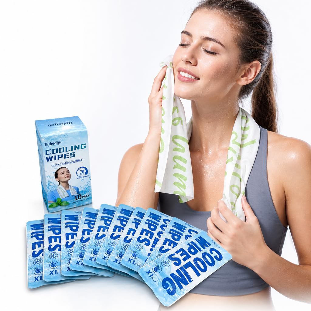 10PCS Instant Cooling Towels ，Cooling Wipes with Refreshing Mint Scent, Cold Camping Towel, Long-Lasting 3-Hour Chill, Lightweight & Portable for Gym, Hiking, Golf, Concerts, and Outdoor Sports