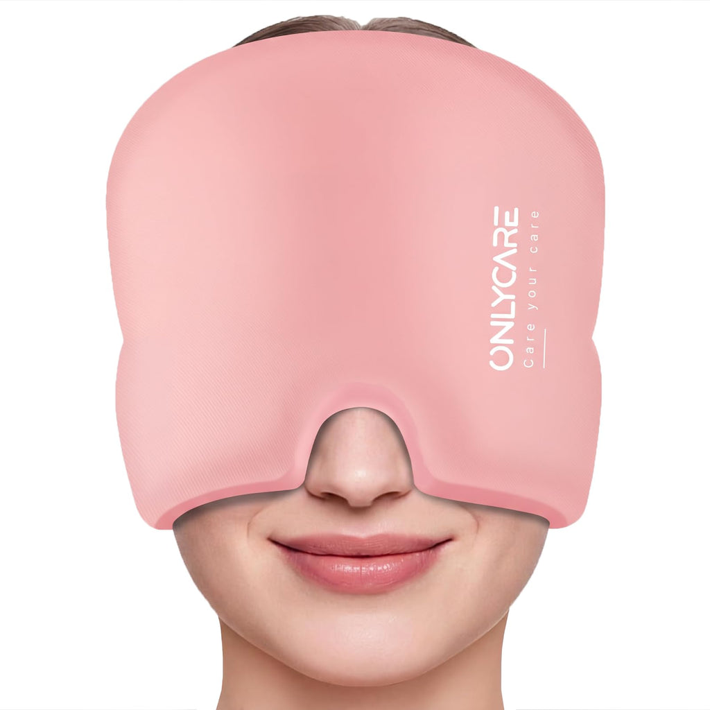 ONLYCARE Migraine Relief Cap, Headache Relief Cold Cap with Odorless Gel | Cooling Hat Head Wrap Soothing Face Ice Pack Mask Products for Tension Stress Hangover & Puffy Eyes, Relaxing Gifts for Women