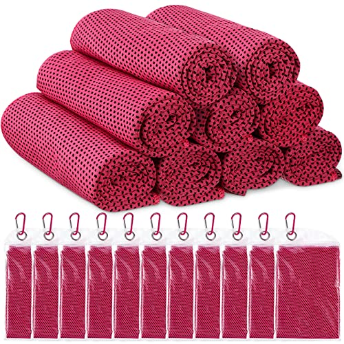 Redbaker 20 Pack Cooling Towels, 40"x12" Ice Breathable Soft Chilly Sweat Rag with Bags for Neck and Face Yoga Gym Running Golf Workout Sports Camping(Rose Red)