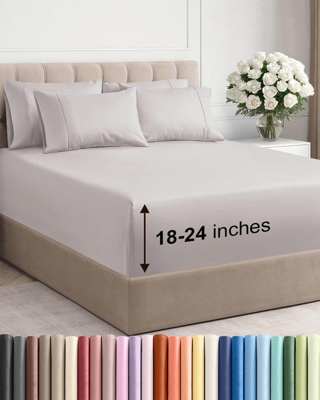 CGK Extra Deep Queen Sheet Set - 6pc Cooling Sheets - Light Grey