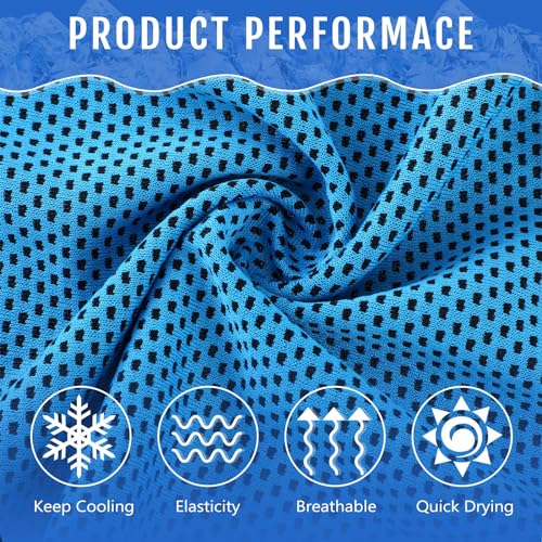 Hosuly 12 Pieces Cooling Towels, 40 x 12 Inch Ice Cool Towel for Neck and Face Microfiber Soft Breathable Chilly Rags for Yoga, Sports, Golf, Gym, Running, Workout(Light Blue)