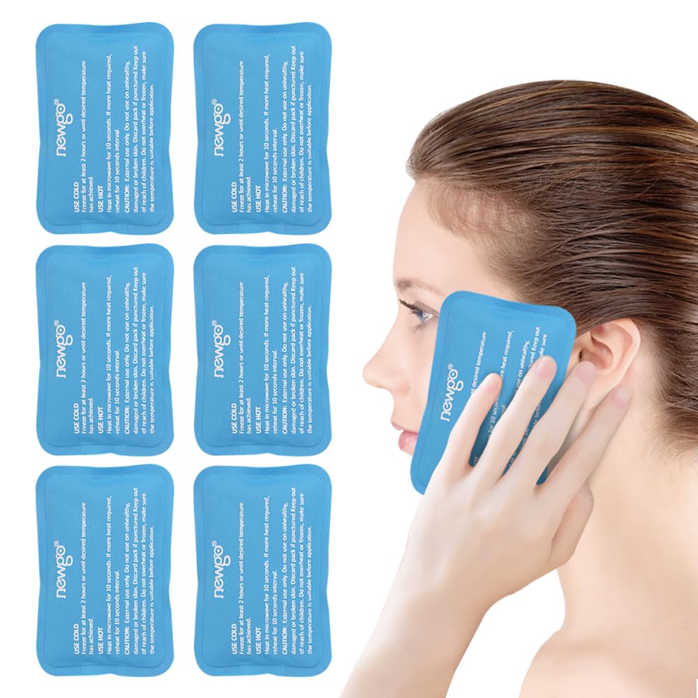 NEWGO Mini Ice Packs, Reusable Cold Gel for Pain Relief, 6 Pack | 4.5”x3.2“, Soothes Face Surgery, Tooth Pain, Tired Eyes, Headaches, Breastfeeding Discomfort, and Kid's Boo Boos