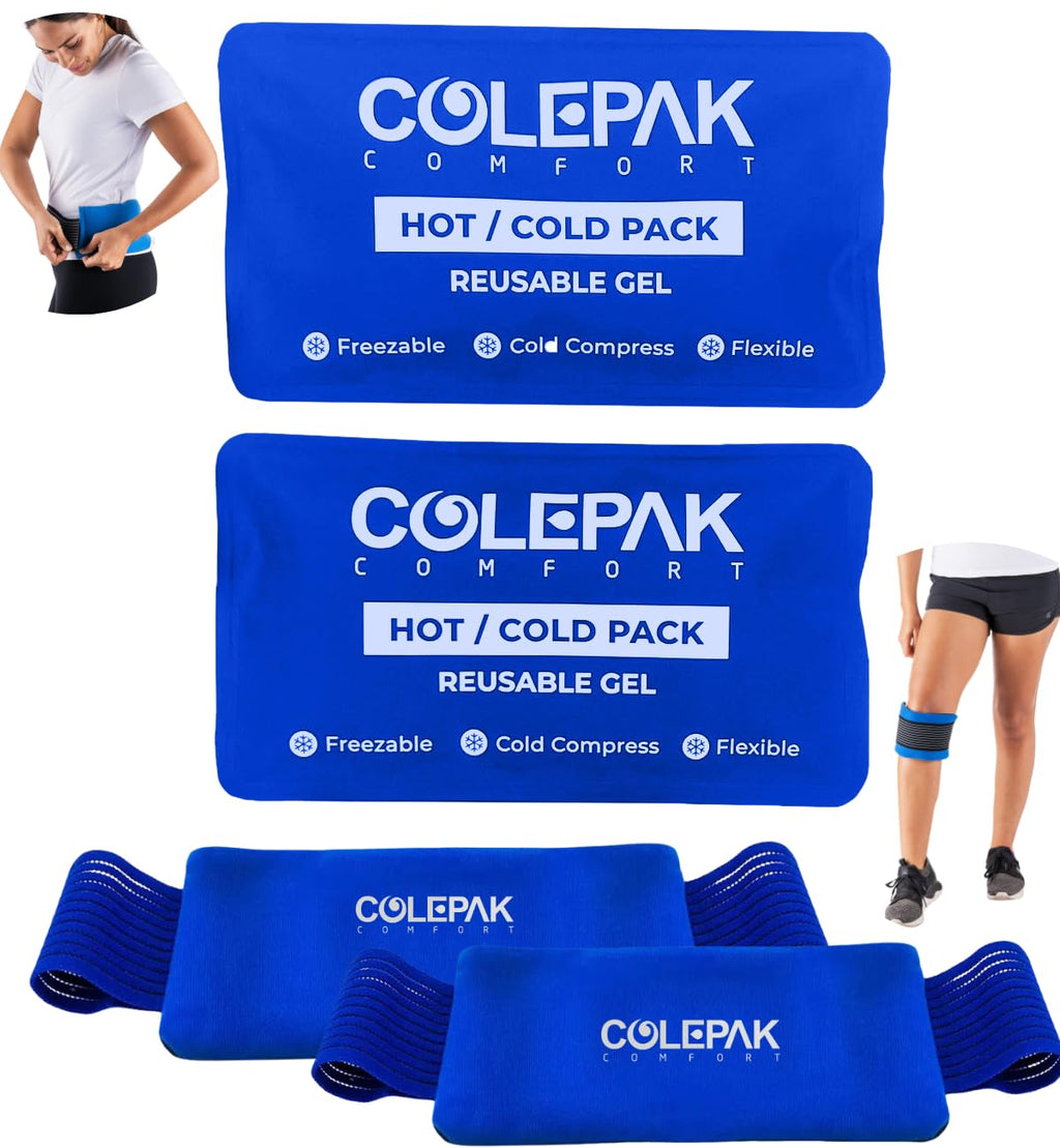 Hot & Cold Ice Packs for Injuries Reusable Gel (4 Pc Set) for Pain Relief, Joint Muscle Soreness Swelling for Knees Back Shoulder Foot