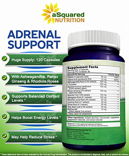 aSquared Nutrition Adrenal Support & Cortisol Manager – 120 Capsules