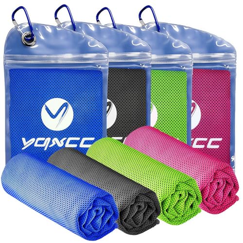 YQXCC 4 Pack Cooling Towels (40"x12"), Ice Cool for Neck & Face | Soft Breathable Microfiber, Instant Cool Sports Towel for Gym, Yoga, Golf, Running, Camping, Outdoor Activities & Hot Weather