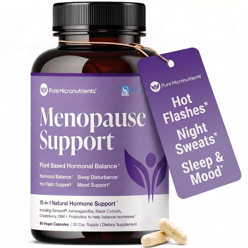 Menopause Supplements for Women, Hot Flashes & Night Sweats, 60 Count | Sensoril Ashwagandha, DIM, chaste berry & black cohosh support natural hormone balance, sleep & mood