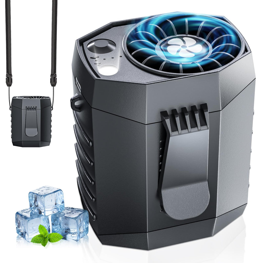 JKBOOM Portable Waist Fan, 9200RPM High Speed Wearable Fan, Mini Rechargeable Personal Fan for Jobsite & Outdoor, 25H Runtime, 25dB Quiet, Belt Fan with LED Flashlight for Men, Black