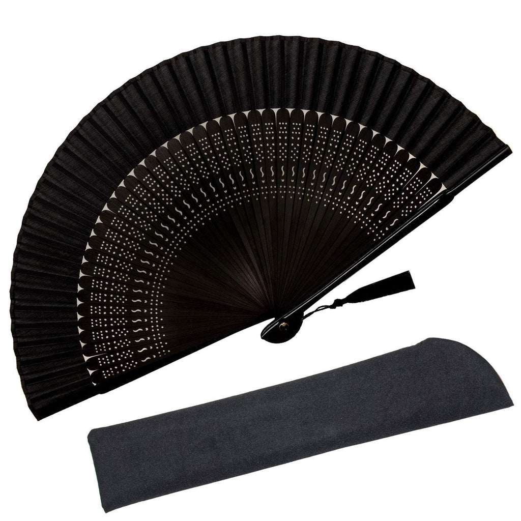 Zolee Hand Fan for Women Foldable - Folding Japanese Chinese Fan with Case - for Hot Flashes, Dance, Decoration, Fashion Accessories, Festival, Gift (Sexy Black)