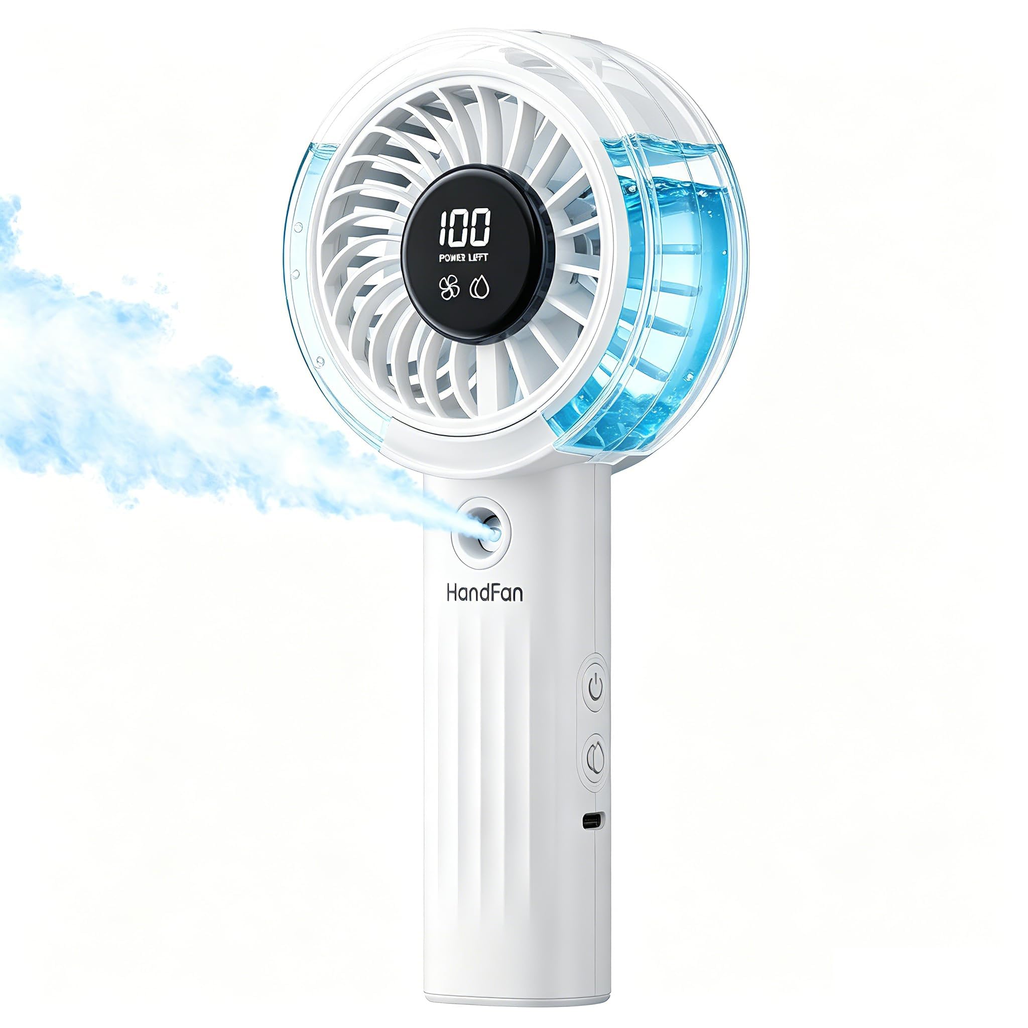 HandFan Upgraded Misting Fan with LED Display – Extreme Cooling Portable Handheld Fan with Water Mist Spray, 50% Stronger Airflow & Quieter, USB Rechargeable for Travel/Park/Disney/Beach/Concert/Game