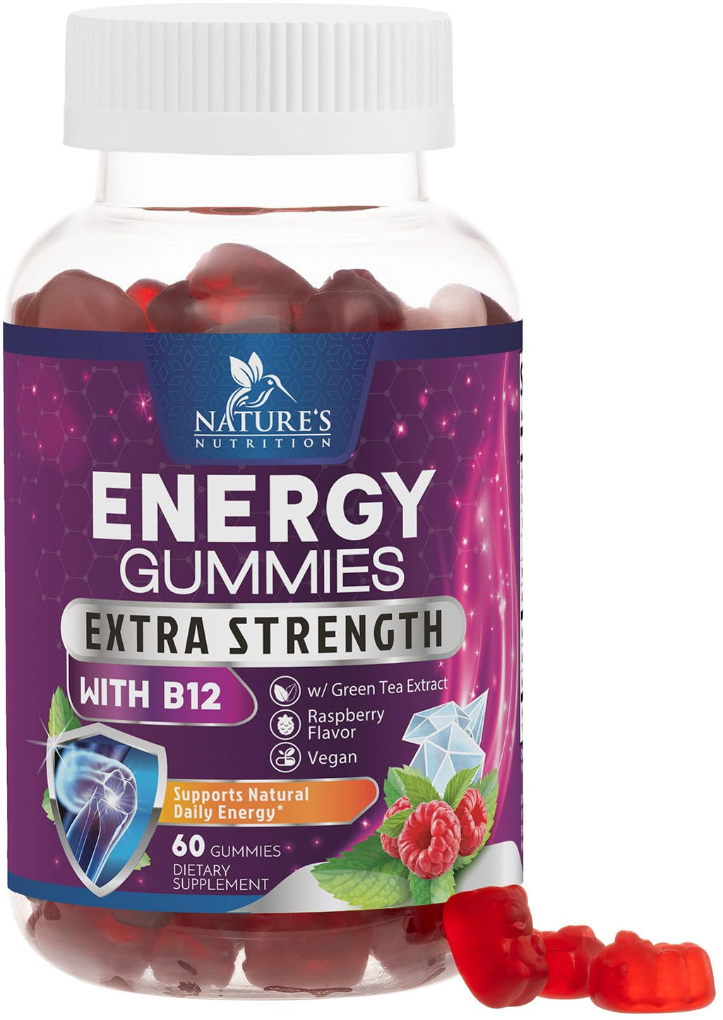 Energy Gummies with Vitamin B12 & Natural Caffeine – 60 Berry Gummies