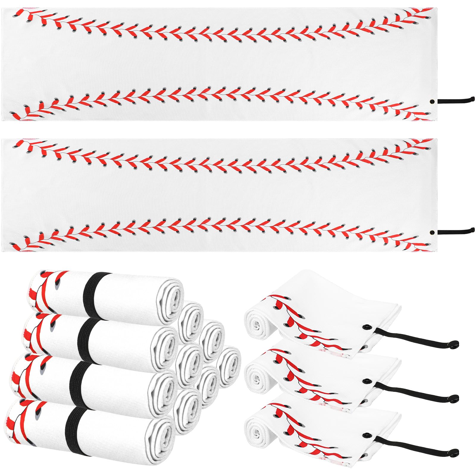 HunnmingRe 12 Pcs Mini Baseball Cooling Towel with Snap Loop, 30" x 9" Cooling Towel for Neck and Face Breathable Chilly, Microfiber Sport Rags for Baseball Team Gift, Cold Sweat Rag for Sport