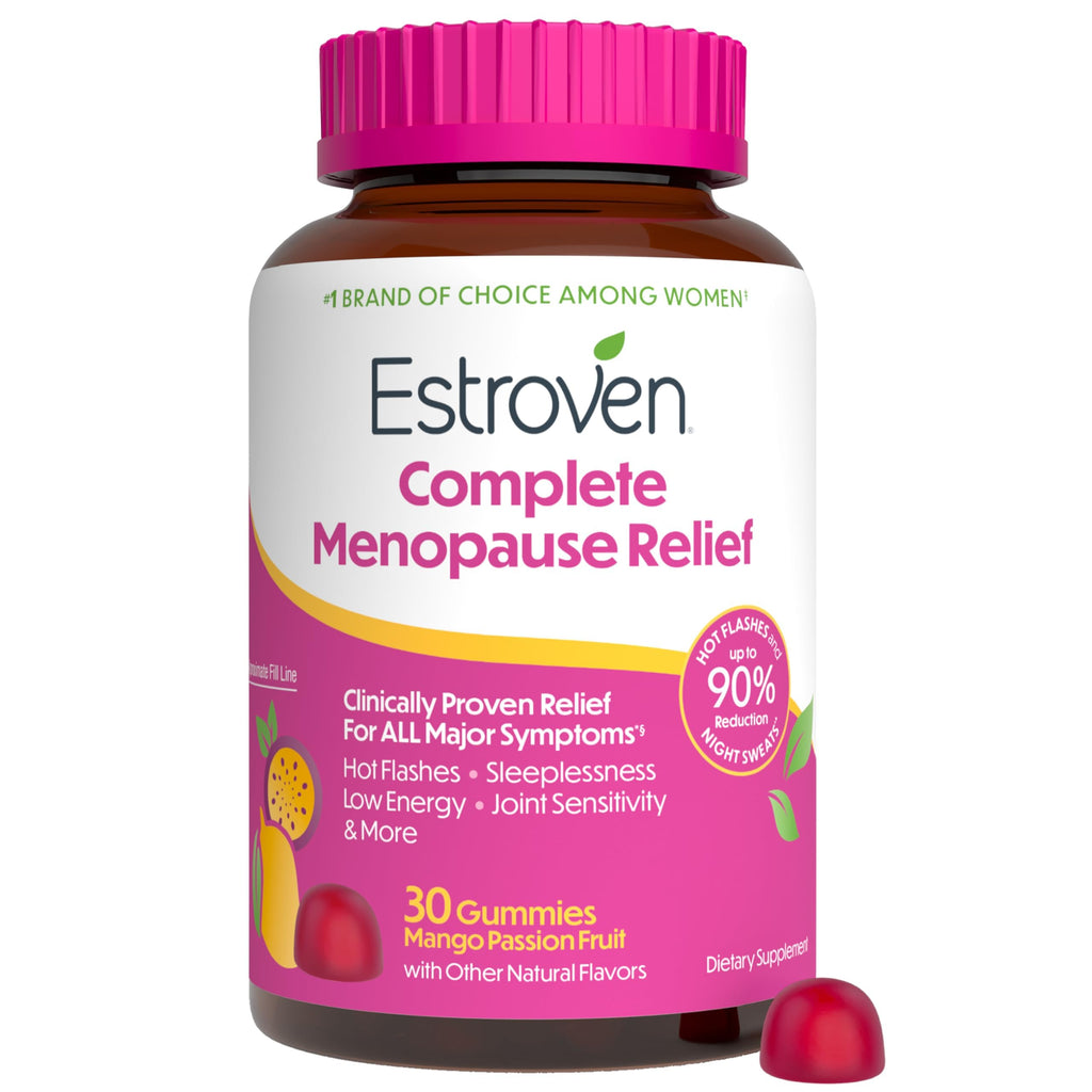 Estroven Complete Gummies Menopause Relief Supplement for Women, 30 Count | Mango Passionfruit, Hot Flash & Night Sweat Relief*, Perimenopause Support Hormone-free, Drug-free Rhapontic Rhubarb, 1 Daily