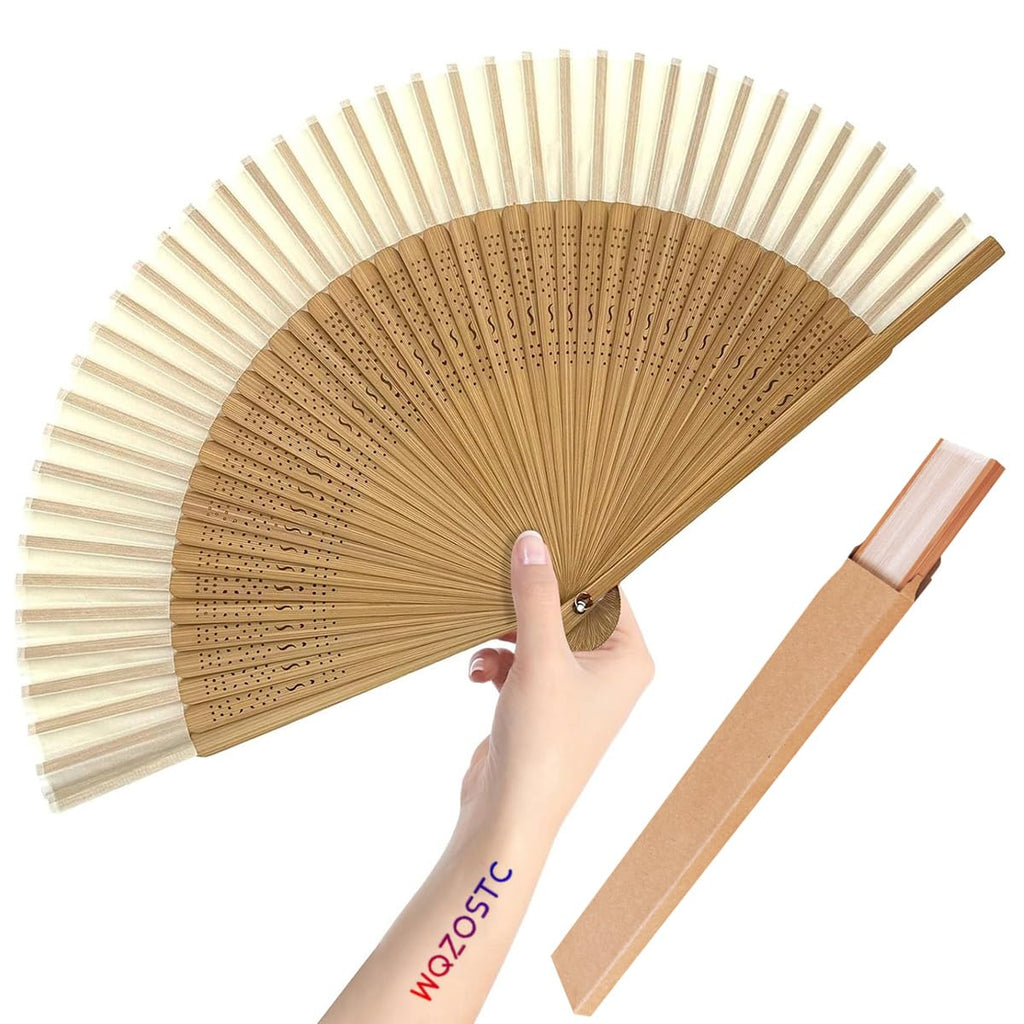 Hand Held Fan for Women Japanese Vintage Bamboo for Hot Flashes, Summer Cooling, Festivals, Church, Dancing,Performance, Gift,White