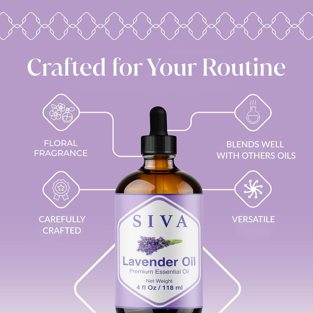 Siva Lavender Essential Oil, Glass Bottle with Dropper, 4 Fl Oz (118 ml)