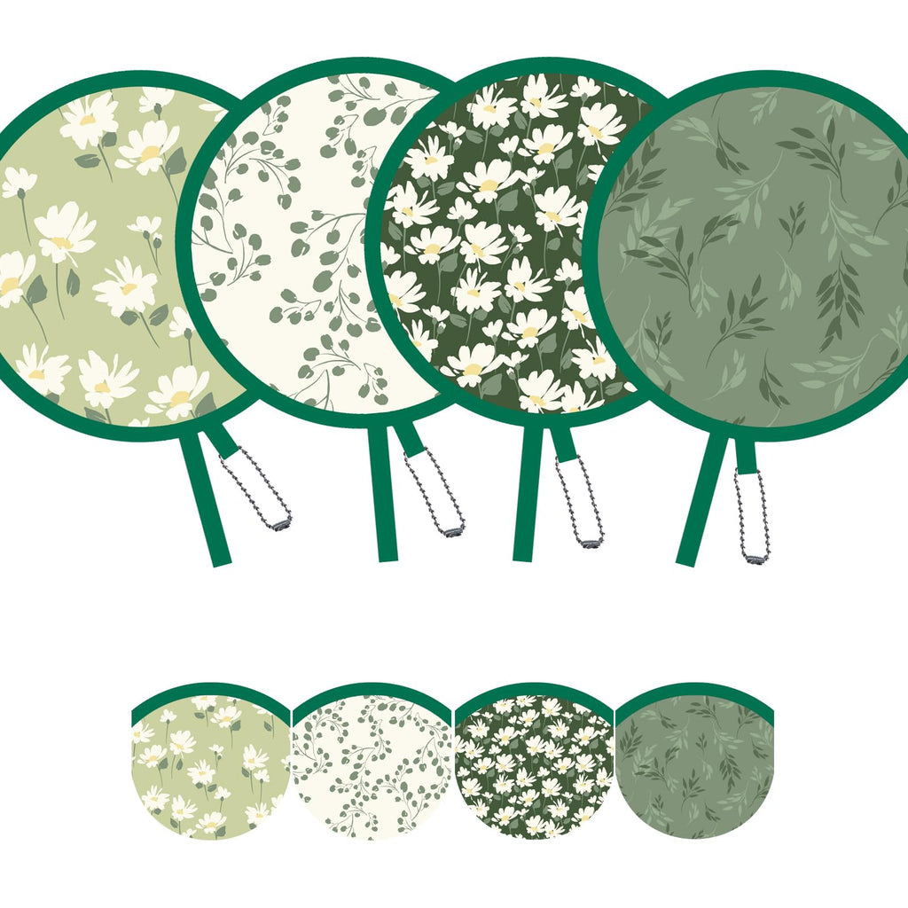 Spring Green Folding Fan – Floral Handheld Cooling Fan, Lightweight Foldable Travel Fan for Beach, Festival, Summer (Green)
