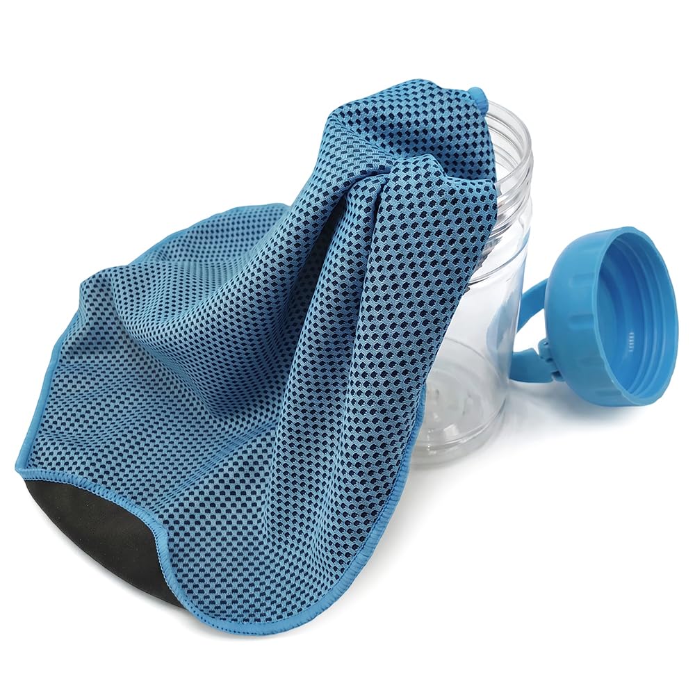 Portable Cold Sweat Towel, Reusable Soft Absorbent Cooling Portable, Soft Breathable Microfiber Towel for Yoga, Gym, Running, 35.5x12 Inch (Lake Blue)