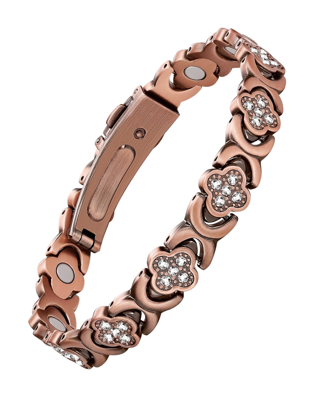 5X Strength Magnetic Copper Bracelet for Women Ellipse Magnets Pure Copper Magnetic Bracelet Premium Butterfly Clasp & Adjustable Length Four-Leaf Clover Health Bracelets