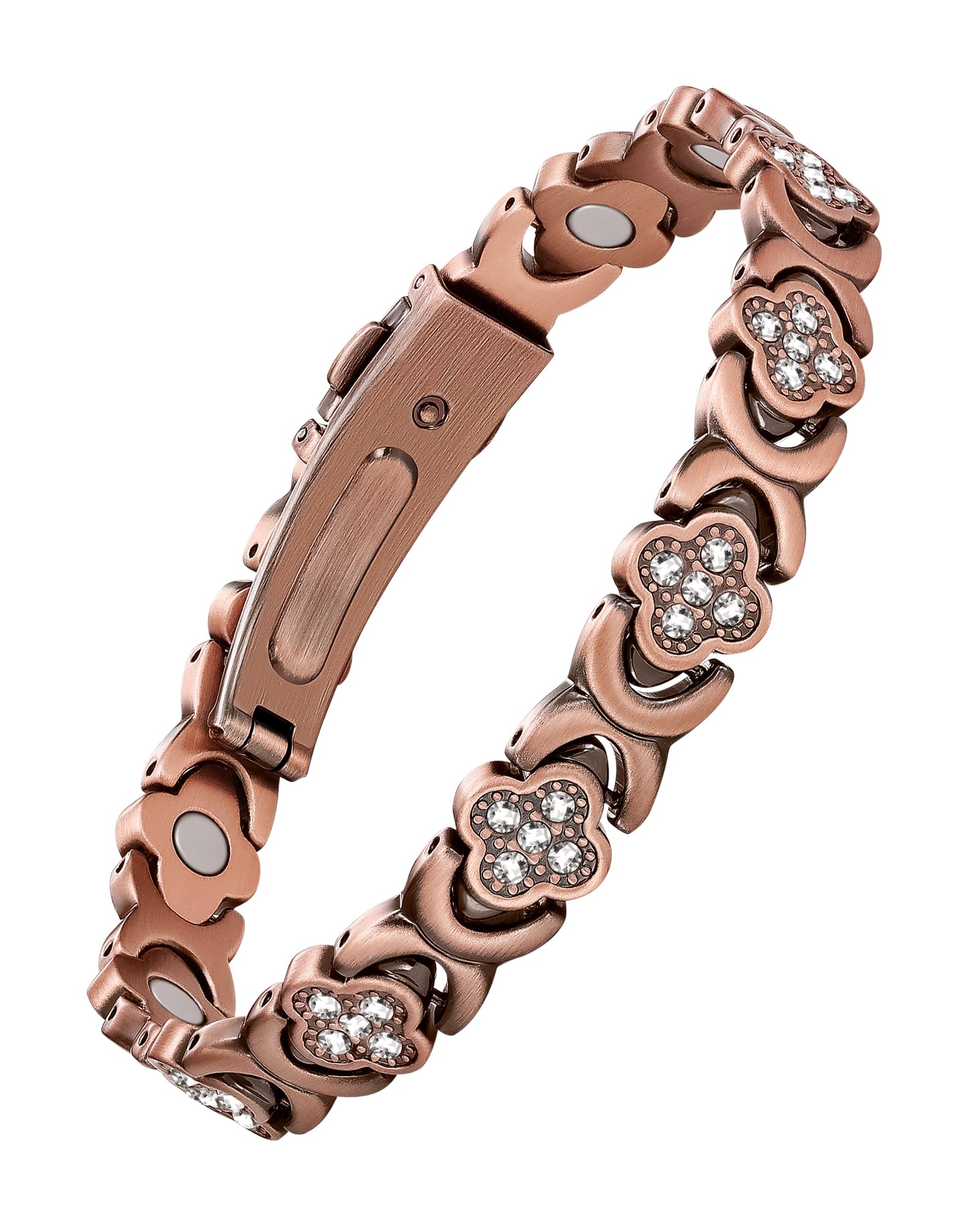 5X Strength Magnetic Copper Bracelet for Women Ellipse Magnets Pure Copper Magnetic Bracelet Premium Butterfly Clasp & Adjustable Length Four-Leaf Clover Health Bracelets