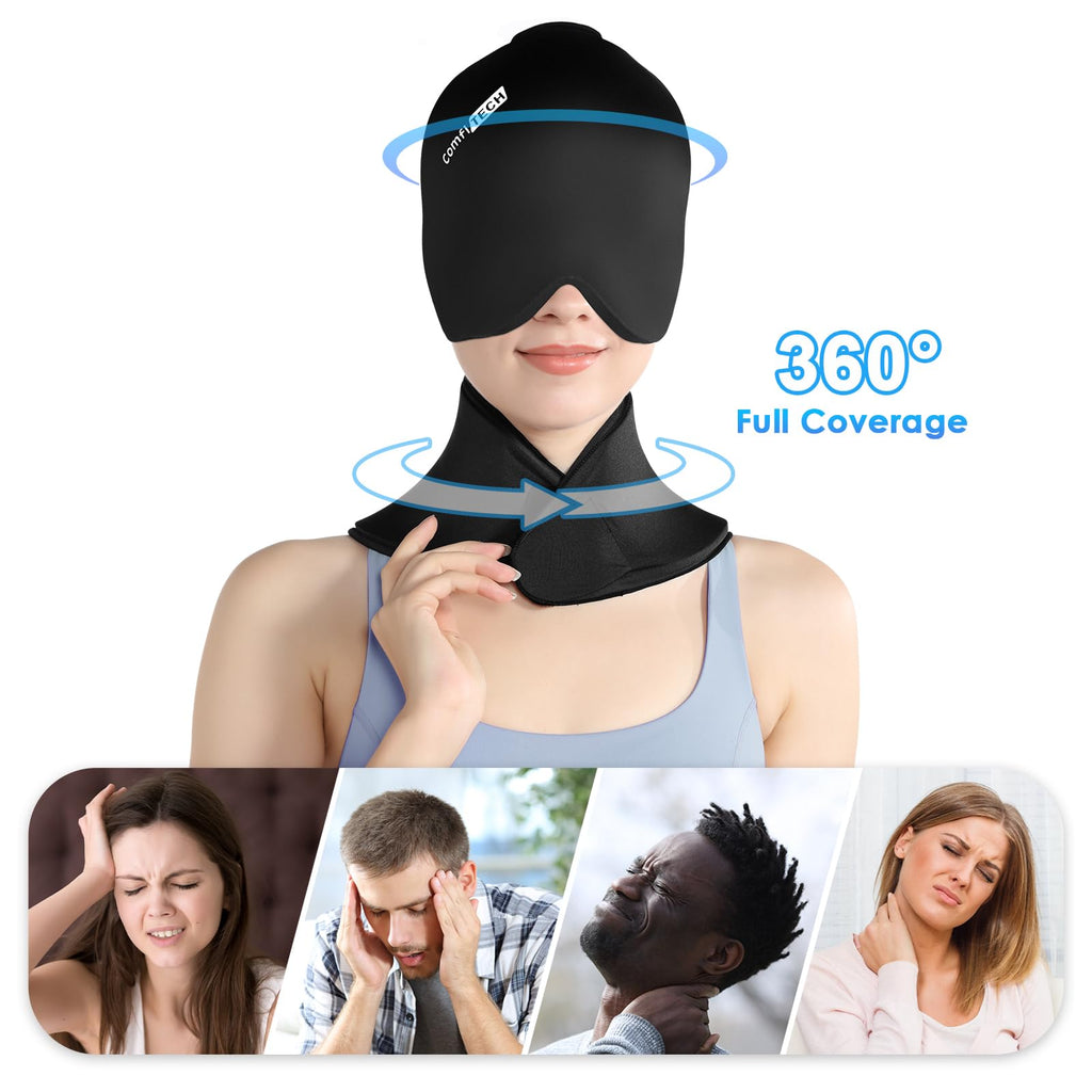 ComfiTECH Cold Cap and Neck Ice Pack Wrap Gel Combo, Care Package for Head and Cervical, Medium | Flexible after Frozen, Cold Cap & Cervical Cold Pack, Relieve Head & Eye, Stiff Neck, Office Tension, Sports Soreness